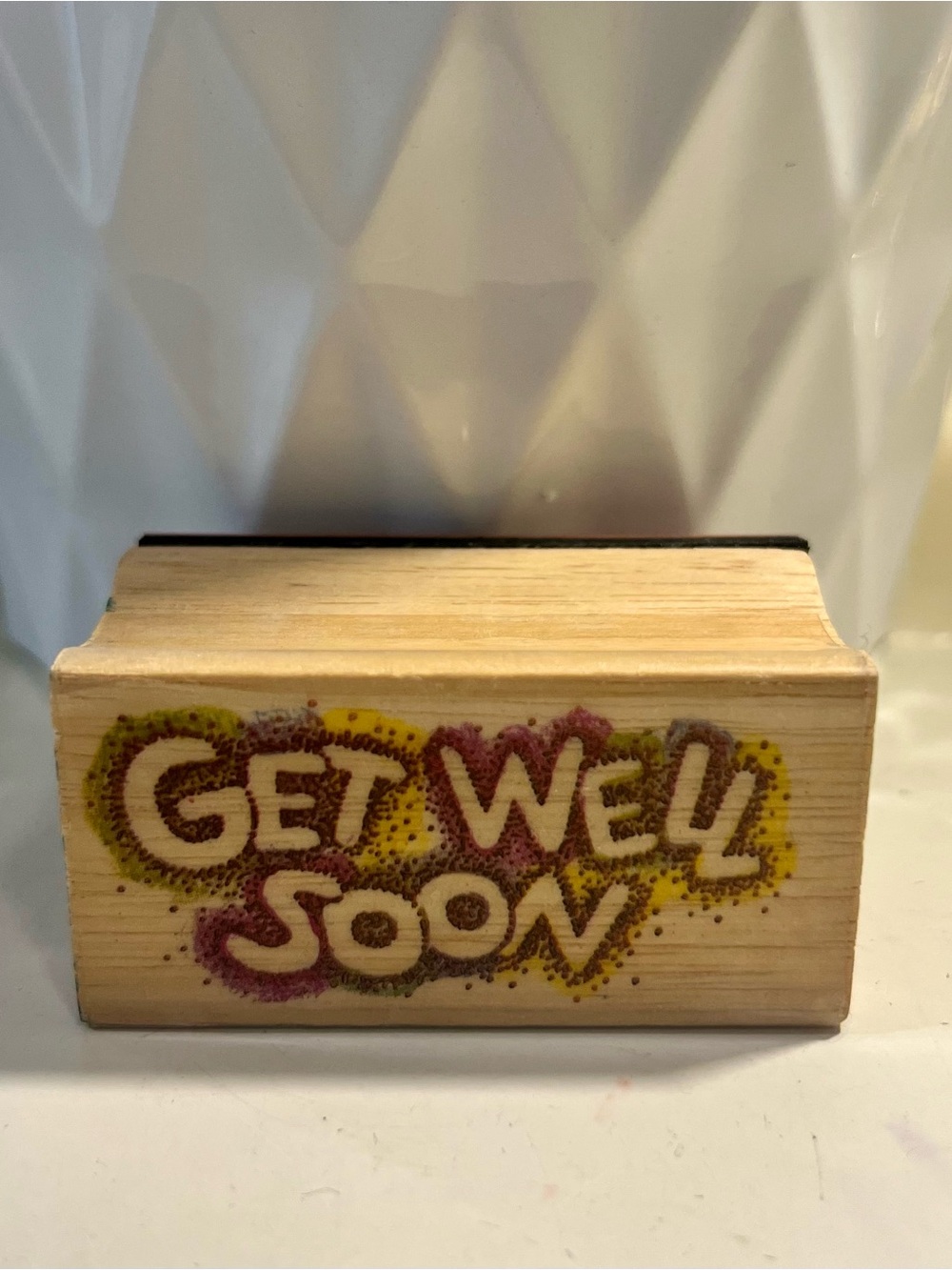 Vintage Wooden 'Get Well Soon' Rubber Stamp